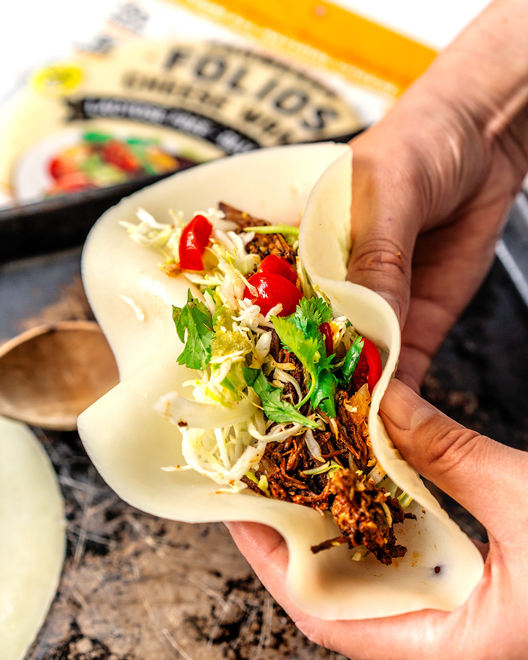 Keto Shredded Beef Folios® Cheese Wraps™ Tacos Cheese Folios